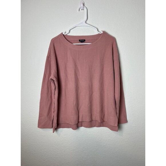 Splendid Sweater Womens Medium Pink Waffle Knit Thermal Crewneck Pullover Top - Picture 1 of 6